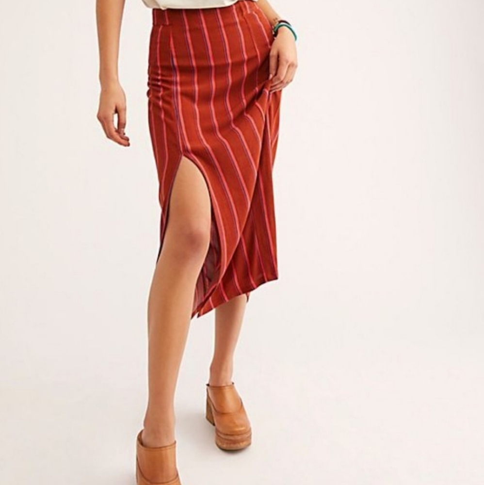 Free People Sydney Printed Slit Midi Skirt, burnt orange, size 4